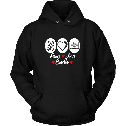 Peace, Love, Books Hoodie Hoodie with Rhinestones Sparkly Elegant