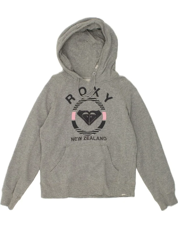 ROXY Womens Graphic Hoodie Jumper UK 12 Medium Grey Cotton Hoodie with Hem Elastic Stretchable Comfortable ROXY Womens Graphic Hoodie Jumper UK 12 Medium Grey Cotton Hoodie with Hem Elastic Stretchable Comfortable