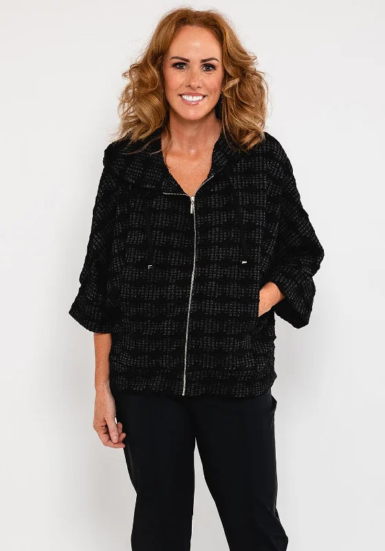 Ever Sassy Oversize Knit Hoodie, Black Hoodie with Button Classic Timeless