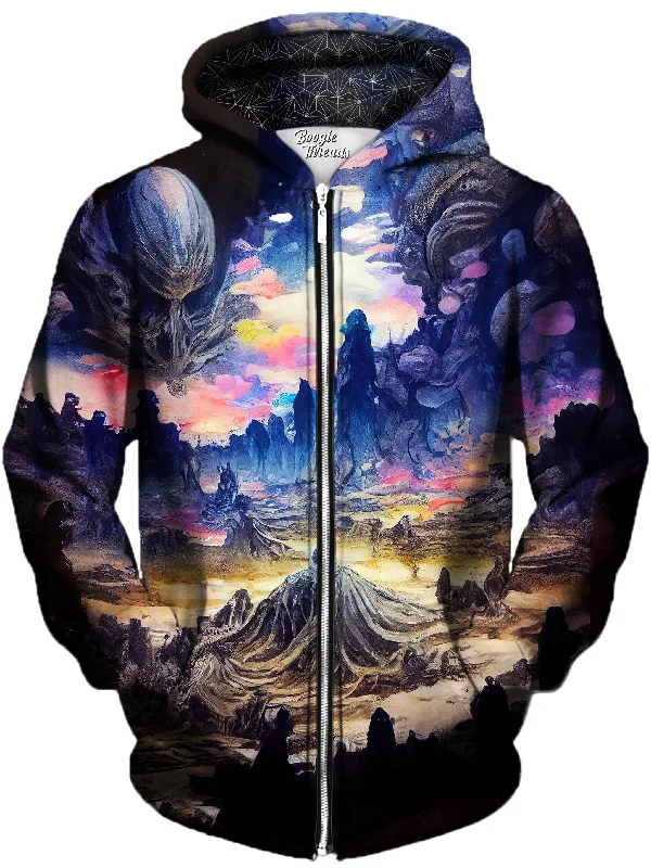 Sorrow Of Discovery Unisex Zip-Up Hoodie Hoodie with Hem Frayed Vintage Worn