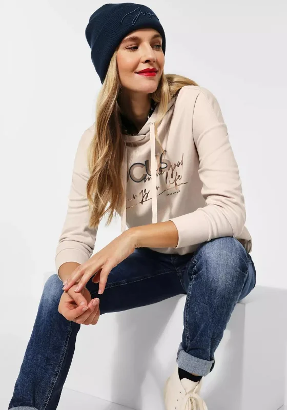 Street One Elasticated Hem Hoodie, Dream White Hoodie with Side Slits Relaxed Casual Street One Elasticated Hem Hoodie, Dream White Hoodie with Side Slits Relaxed Casual