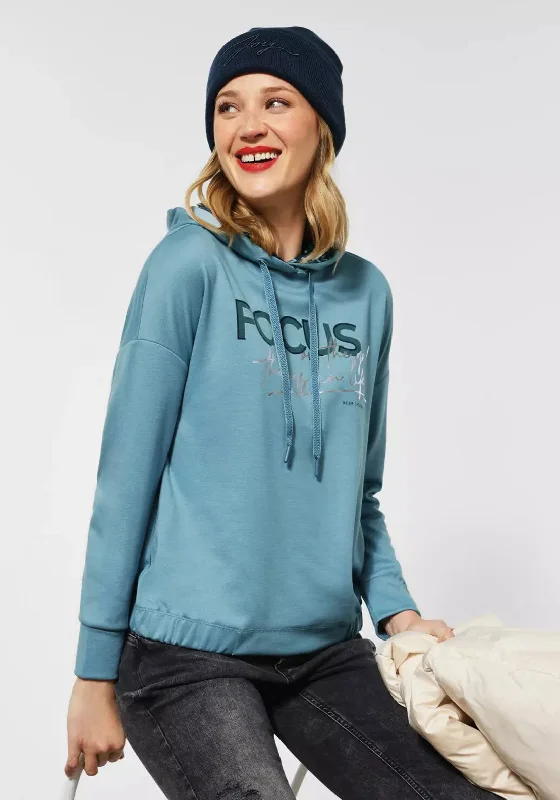 Street One Elasticated Hem Hoodie, Blue Hoodie with Hem Lace Feminine Delicate