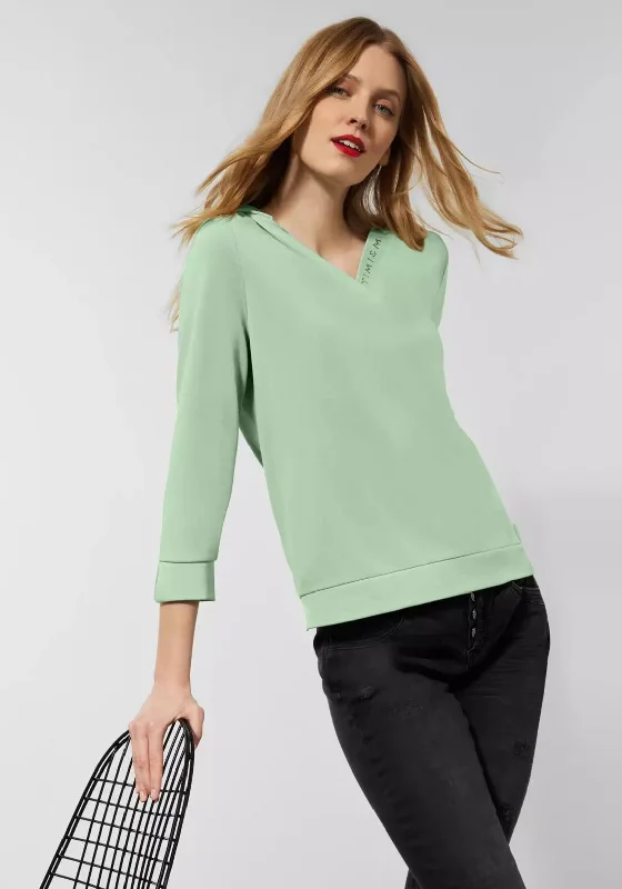 Street One Silk Look Hoodie, Clary Mint Hoodie with Earth Tones Natural Calm
