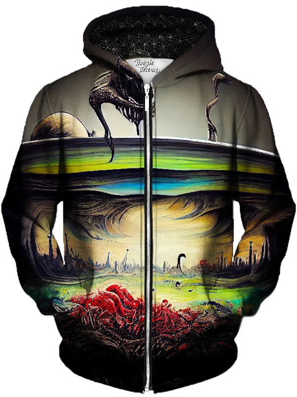 Stunning Curiosity Unisex Zip-Up Hoodie Hoodie with Front Slit Layering Stylish