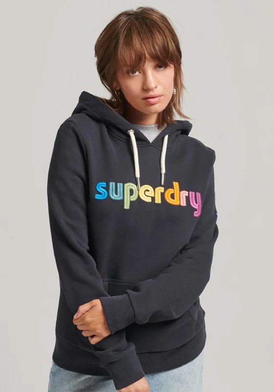 Superdry Vintage Rainbow Hoodie, Richest Navy Hoodie with Full-Zip Functional Layering