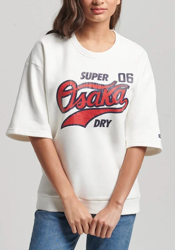Superdry Womens Vintage Short Sleeve Sweatshirt, White Hoodie with Hem Raw Edge Edgy Unfinished Superdry Womens Vintage Short Sleeve Sweatshirt, White Hoodie with Hem Raw Edge Edgy Unfinished