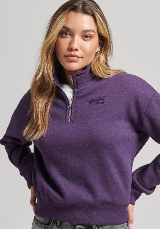 Superdry Womens Henley Half Zip Sweatshirt, Purple Hoodie with Raw Hem Edgy Unfinished Superdry Womens Henley Half Zip Sweatshirt, Purple Hoodie with Raw Hem Edgy Unfinished