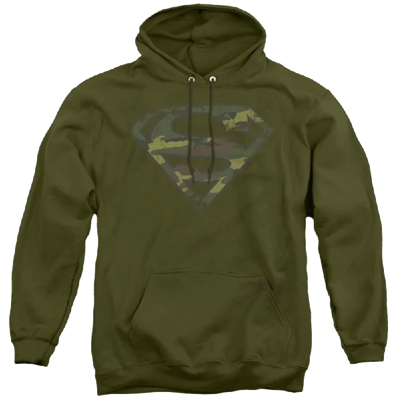 Superman Distressed Camo Shield - Pullover Hoodie Oversized Cozy Pullover