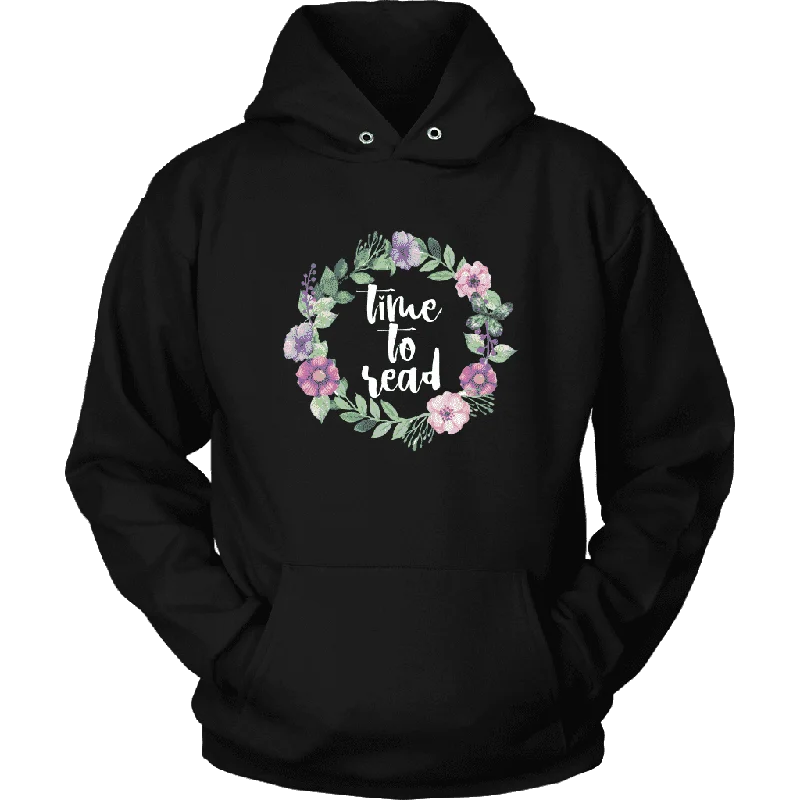 "Time to read" Hoodie Hoodie with Hem Embroidery Detailed Premium