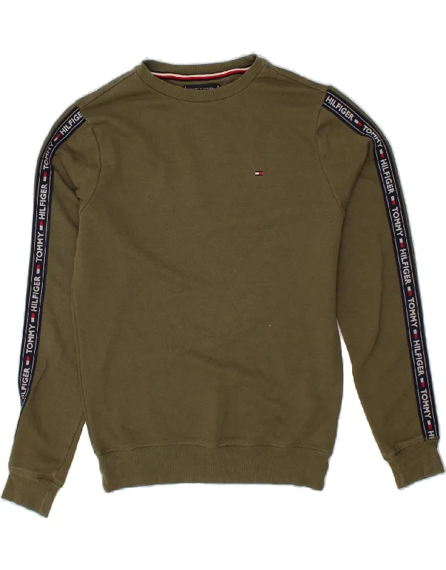TOMMY HILFIGER Mens Graphic Sweatshirt Jumper Small Khaki Cotton Hoodie with V-Neck Classic Versatile TOMMY HILFIGER Mens Graphic Sweatshirt Jumper Small Khaki Cotton Hoodie with V-Neck Classic Versatile