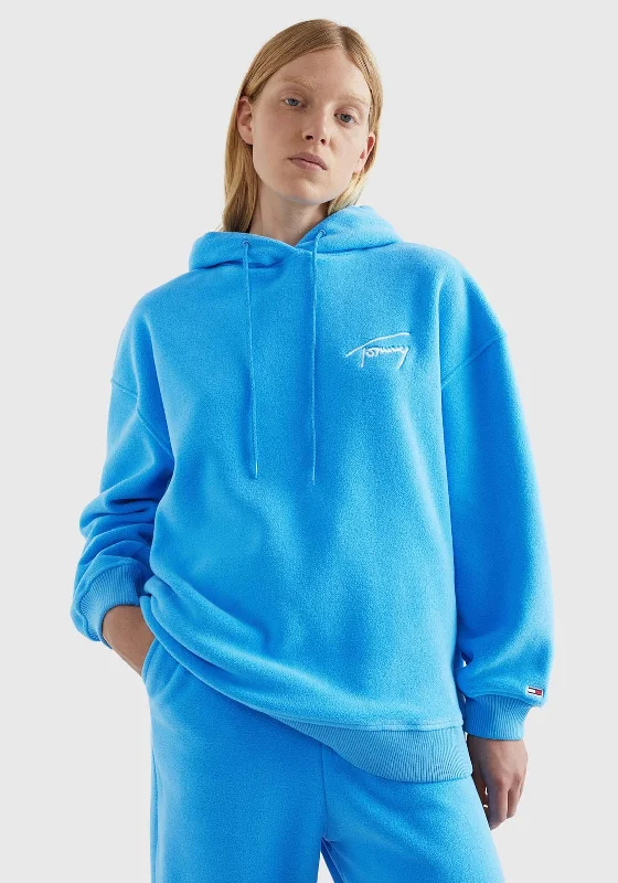 Tommy Jeans Womens Oversize Fleece Hoodie, Blue Hoodie with Gradient Ombre Colorful