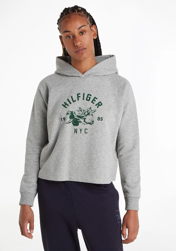Tommy Hilfiger Womens Relaxed Graphic Hoodie, Light Grey Hoodie with Rolled Sleeves Casual Relaxed Tommy Hilfiger Womens Relaxed Graphic Hoodie, Light Grey Hoodie with Rolled Sleeves Casual Relaxed