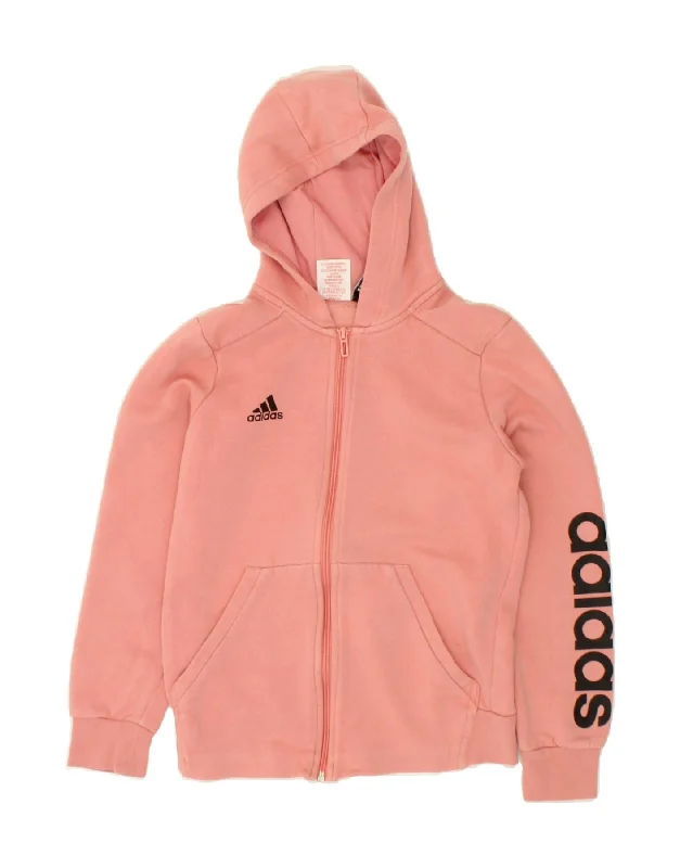 ADIDAS Girls Graphic Zip Hoodie Sweater 11-12 Years Pink Cotton Fitted Loose Oversized ADIDAS Girls Graphic Zip Hoodie Sweater 11-12 Years Pink Cotton Fitted Loose Oversized