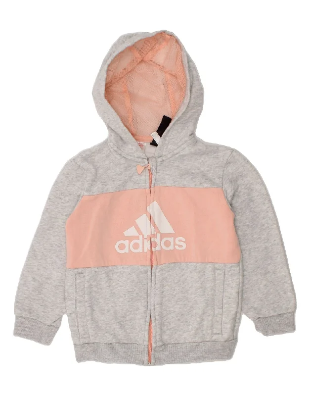 ADIDAS Girls Graphic Zip Hoodie Sweater 2-3 Years Grey Colourblock Cotton Hooded Sweater Collared Sweater Shawl Collar ADIDAS Girls Graphic Zip Hoodie Sweater 2-3 Years Grey Colourblock Cotton Hooded Sweater Collared Sweater Shawl Collar