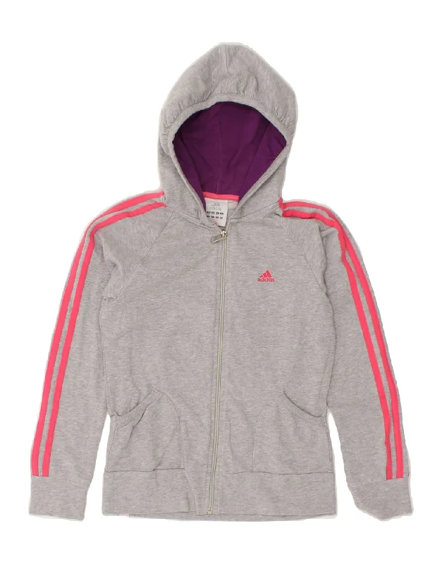 ADIDAS Girls Zip Hoodie Sweater 11-12 Years Large Grey Cotton Hooded Caped Shawl Collar ADIDAS Girls Zip Hoodie Sweater 11-12 Years Large Grey Cotton Hooded Caped Shawl Collar