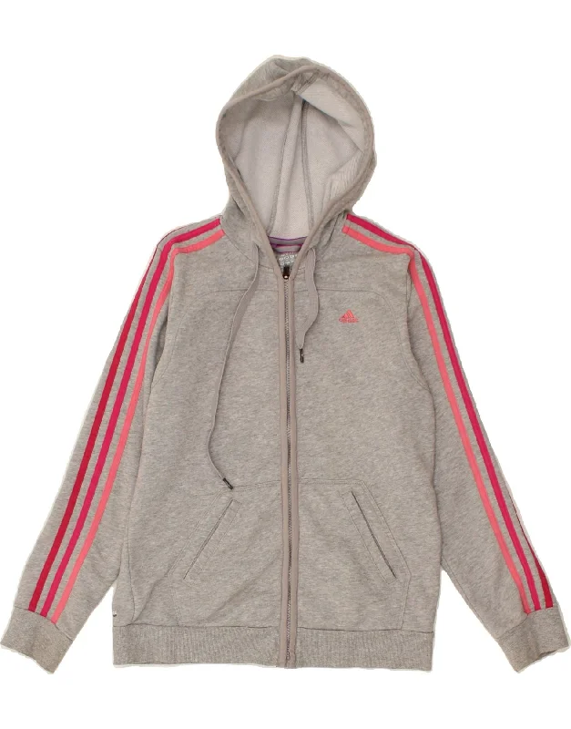 ADIDAS Girls Zip Hoodie Sweater 12-13 Years Medium Grey Cotton Boat Neck Shawl Collar Notched Collar ADIDAS Girls Zip Hoodie Sweater 12-13 Years Medium Grey Cotton Boat Neck Shawl Collar Notched Collar