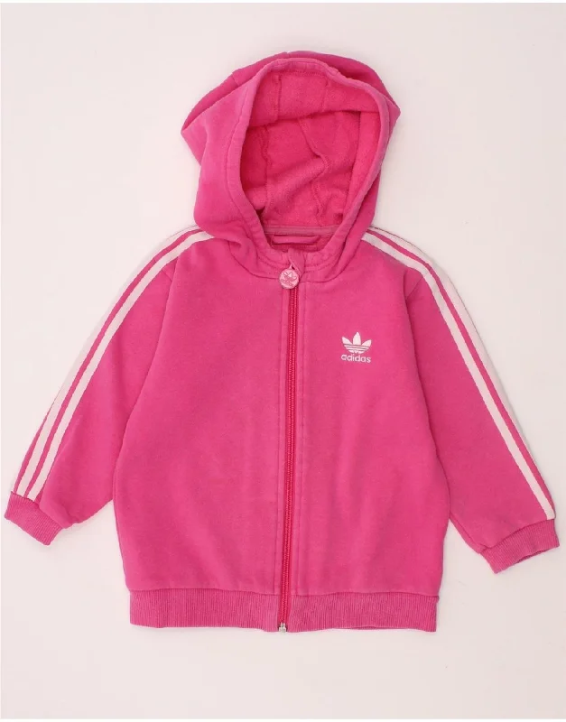 ADIDAS Girls Zip Hoodie Sweater 2-3 Years Pink Cotton Soft Cozy Warm