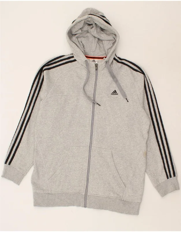 ADIDAS Mens Zip Hoodie Sweater Large Grey Cotton Terry Blend Velvet Blend Canvas Blend