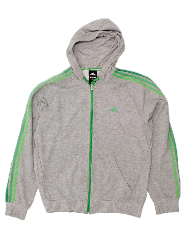 ADIDAS Mens Zip Hoodie Sweater Large Grey Cotton Seamless Knitted Crochet