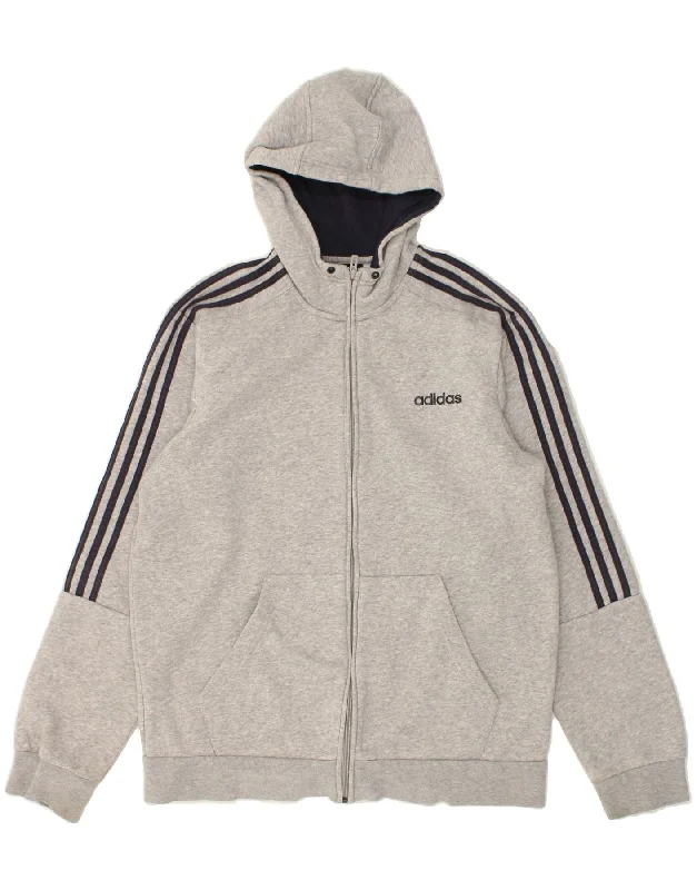 ADIDAS Mens Zip Hoodie Sweater Large Grey Cotton Slim Fit Regular Fit Oversized