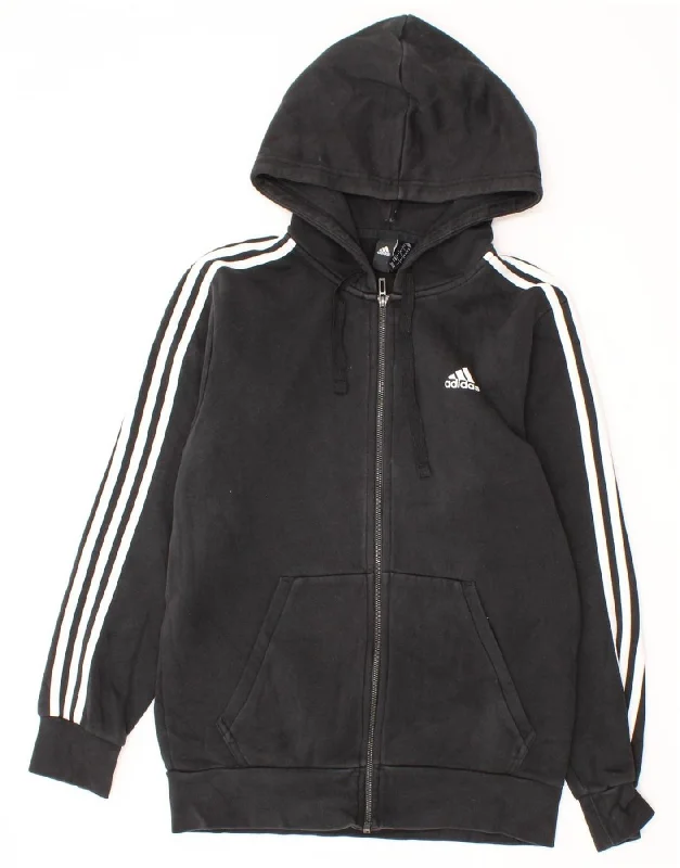 ADIDAS Mens Zip Hoodie Sweater Medium Black Cotton Zippered Buttoned Snapped