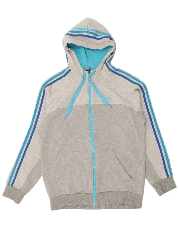ADIDAS Mens Zip Hoodie Sweater Medium Grey Cotton Cable Knit Ribbed Knit Lace Knit