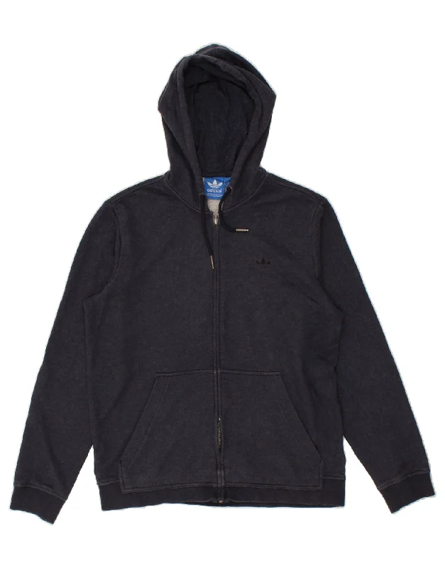 ADIDAS Mens Zip Hoodie Sweater Medium Navy Blue Cotton Stylish Fashionable Trendy