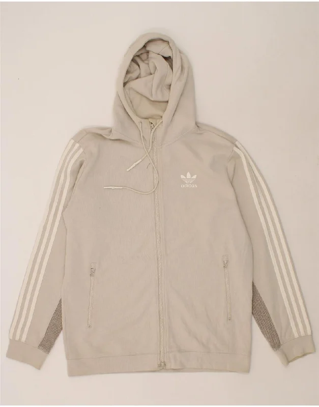ADIDAS Mens Zip Hoodie Sweater Medium White Cotton Real Fur Shearling Chenille