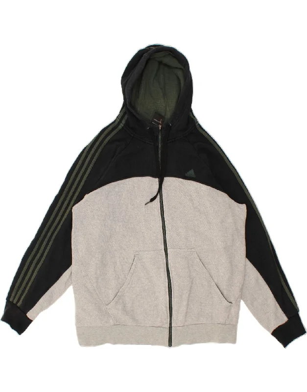 ADIDAS Mens Zip Hoodie Sweater XL Grey Colourblock Cotton Soft Cozy Warm