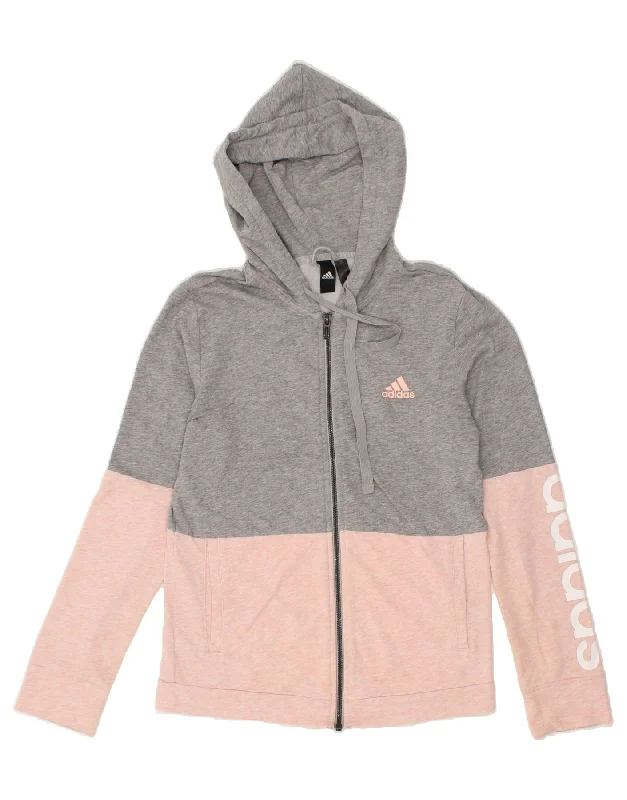 ADIDAS Womens Graphic Zip Hoodie Sweater UK 8/10 Small Pink Colourblock Oversized Loose Flowy ADIDAS Womens Graphic Zip Hoodie Sweater UK 8/10 Small Pink Colourblock Oversized Loose Flowy