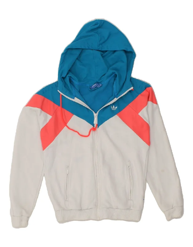 ADIDAS Womens Zip Hoodie Sweater UK 12 Medium White Colourblock Cotton Handmade Hand-knitted Hand-woven ADIDAS Womens Zip Hoodie Sweater UK 12 Medium White Colourblock Cotton Handmade Hand-knitted Hand-woven