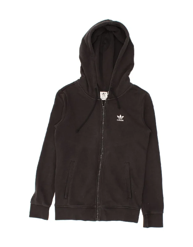ADIDAS Womens Zip Hoodie Sweater UK 6 XS Black Chenille Brocade Lace
