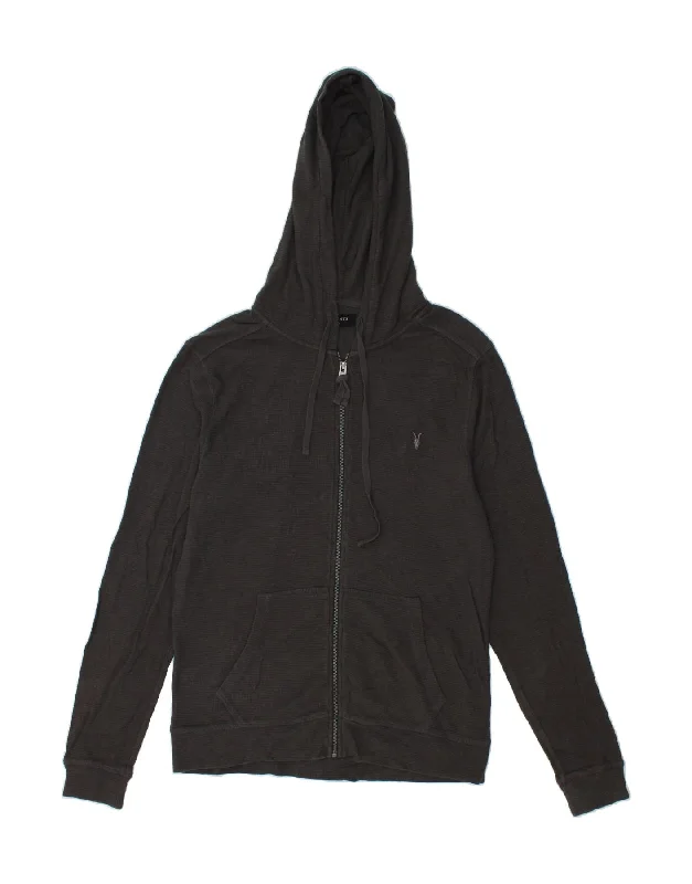 ALL SAINTS Mens Zip Hoodie Sweater Medium Grey Cotton Terry Blend Velvet Blend Canvas Blend