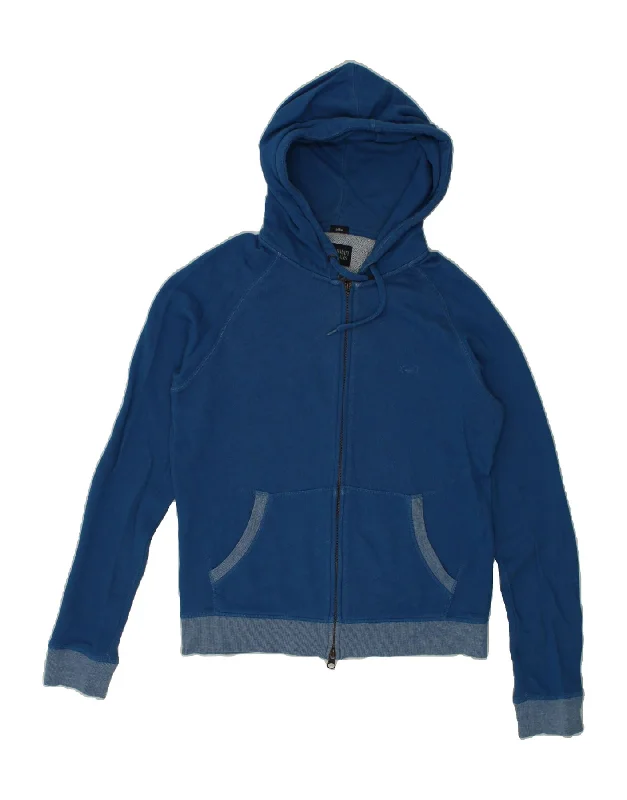 ARMANI JEANS Womens Zip Hoodie Sweater UK 16 Large Blue Cotton Fitted Slim Tailored
