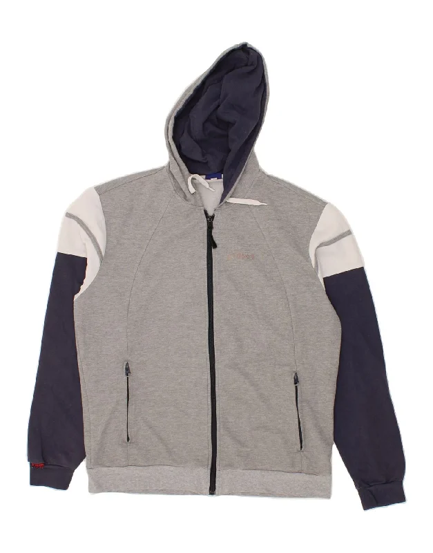 ASICS Mens Zip Hoodie Sweater Large Grey Colourblock Cotton Ribbed Striped Patterned