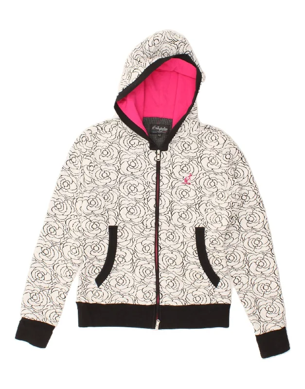 AUSTRALIAN L'ALPINA Womens Zip Hoodie Sweater IT 42 Medium White Floral Sweater Knitwear Pullover