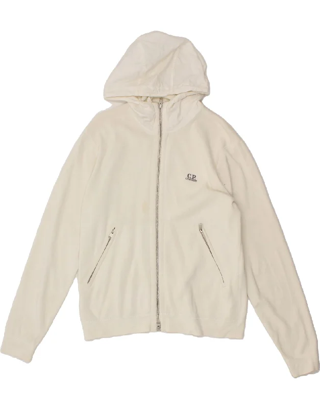 C.P. COMPANY Mens Zip Hoodie Sweater EU 48 Medium White Chenille Brocade Lace