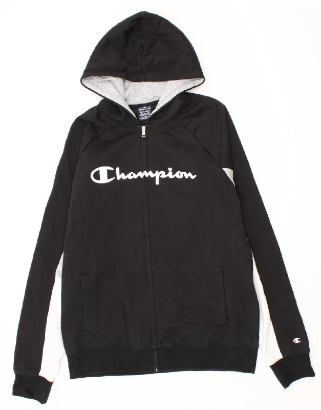 CHAMPION Mens Graphic Zip Hoodie Sweater 2XL Black Colourblock Elasticated Padded Insulated CHAMPION Mens Graphic Zip Hoodie Sweater 2XL Black Colourblock Elasticated Padded Insulated