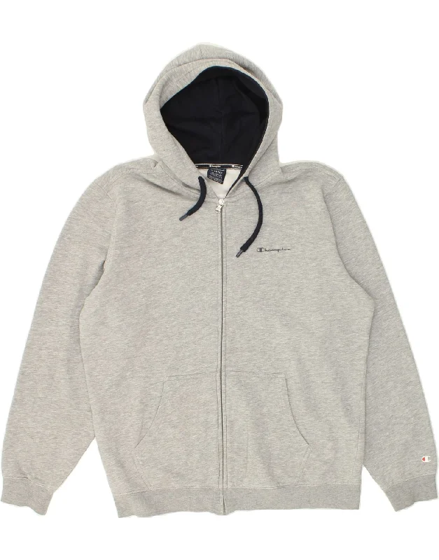 CHAMPION Mens Zip Hoodie Sweater XL Grey Cotton Silk Blend Satin Velvet