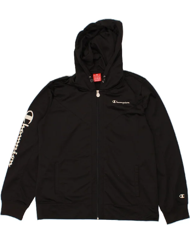 CHAMPION Womens Graphic Zip Hoodie Sweater UK 20 2XL Black Polyester Boxy Sweater Fitted Sweater A-Line