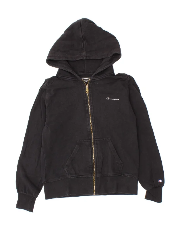 CHAMPION Womens Zip Hoodie Sweater UK 10 Small Black Mesh Sweater Canvas Denim