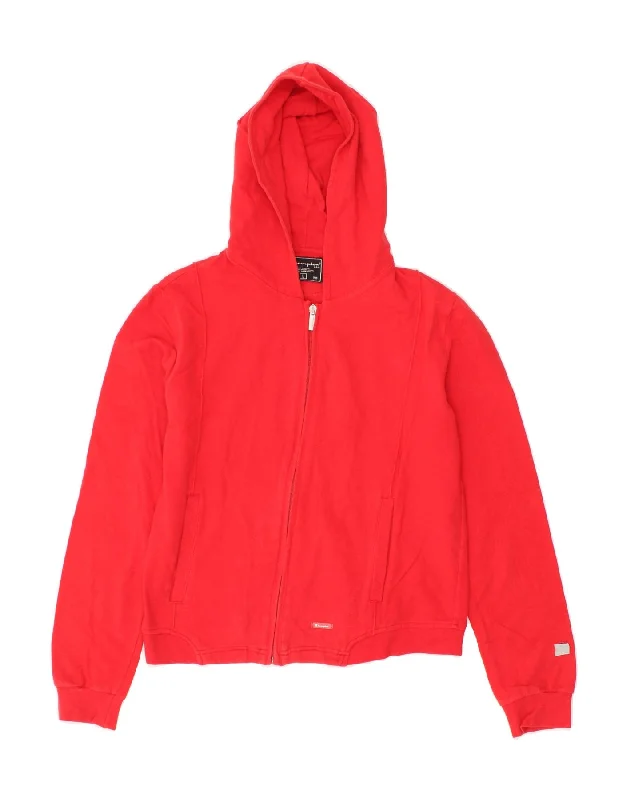 CHAMPION Womens Zip Hoodie Sweater UK 14 Large Red Cotton Jersey Fabric Tulle Fabric Batik Fabric