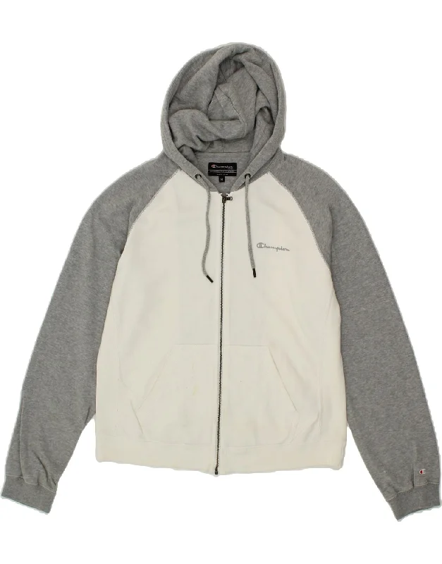 CHAMPION Womens Zip Hoodie Sweater UK 14 Medium White Colourblock Cotton Welt Pockets Slit Pockets Flap Pockets CHAMPION Womens Zip Hoodie Sweater UK 14 Medium White Colourblock Cotton Welt Pockets Slit Pockets Flap Pockets
