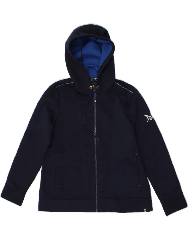 CREW CLOTHING Womens Graphic Zip Hoodie Sweater UK 16 Large Navy Blue Boat Neck Shawl Collar Notched Collar