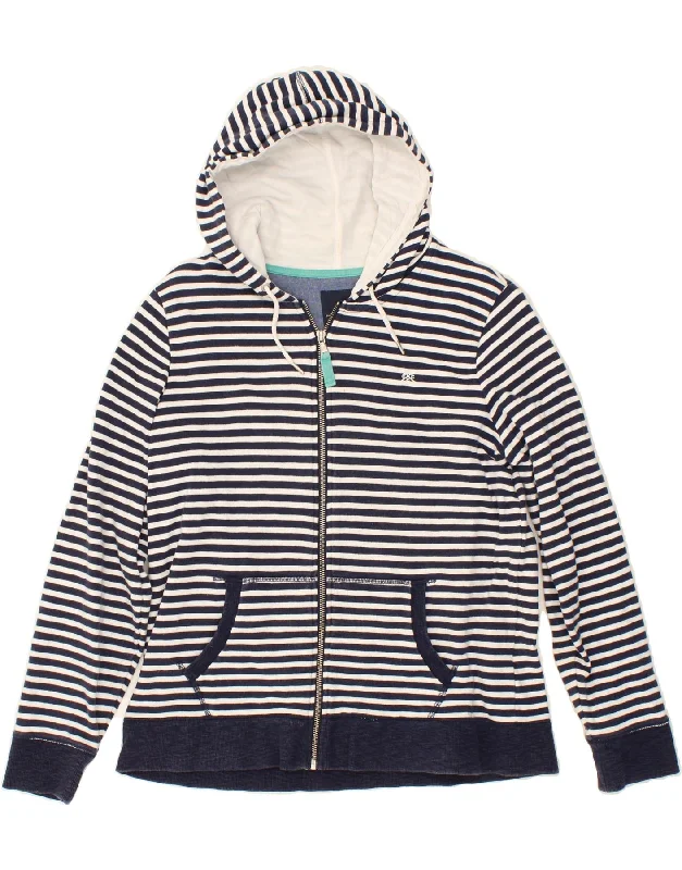 CREW CLOTHING Womens Zip Hoodie Sweater UK 14 Large  Navy Blue Striped Toggled Drawstring Belted