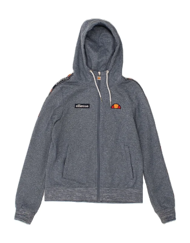 ELLESSE Womens Graphic Zip Hoodie Sweater UK 8 Small Navy Blue Flecked Ribbed Striped Patterned ELLESSE Womens Graphic Zip Hoodie Sweater UK 8 Small Navy Blue Flecked Ribbed Striped Patterned