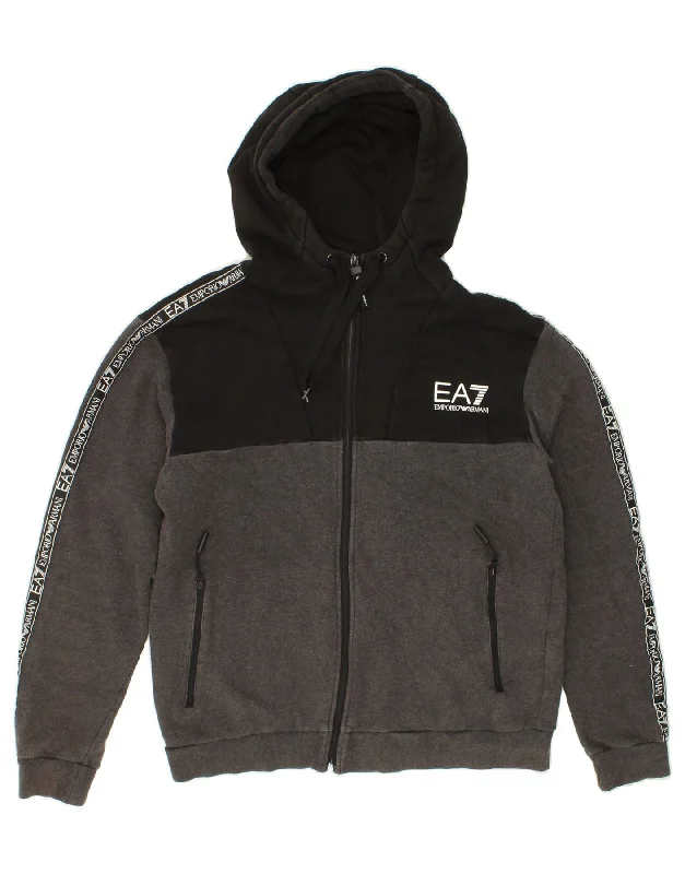 EMPORIO ARMANI Mens Graphic Zip Hoodie Sweater Large Grey Colourblock Cotton Fabric Linen Fabric Terry Fabric EMPORIO ARMANI Mens Graphic Zip Hoodie Sweater Large Grey Colourblock Cotton Fabric Linen Fabric Terry Fabric