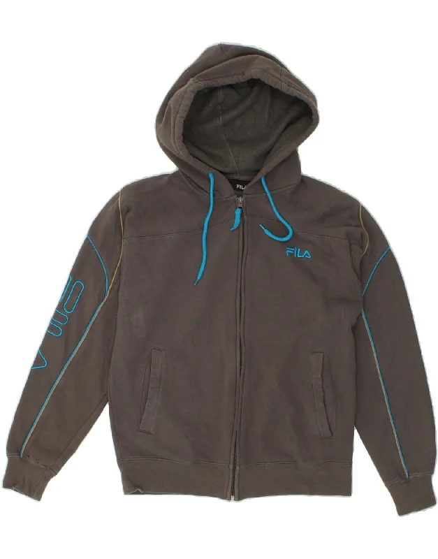 FILA Mens Graphic Zip Hoodie Sweater Small Khaki Cotton Knit Fabric Woven Fabric Fleece Fabric