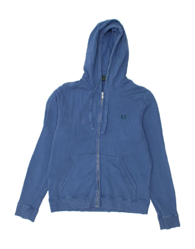 FRED PERRY Mens Zip Hoodie Sweater XL Blue Cotton Elegant Classic Vintage
