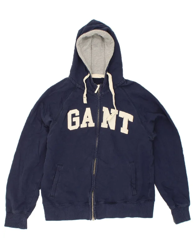GANT Womens Graphic Zip Hoodie Sweater XL Navy Blue Cotton Seamless Knitted Crochet